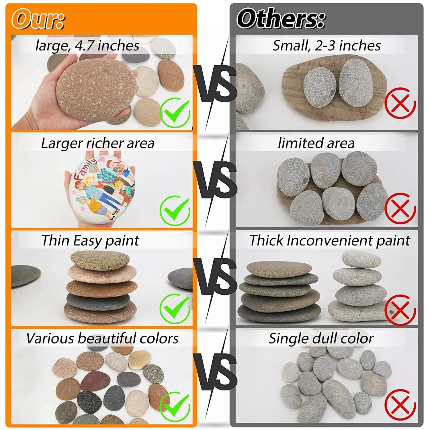 10PCS Extra-Large River Rocks for Painting,Multi-Color Painting Stones,3.3-4.5 Inch Smooth