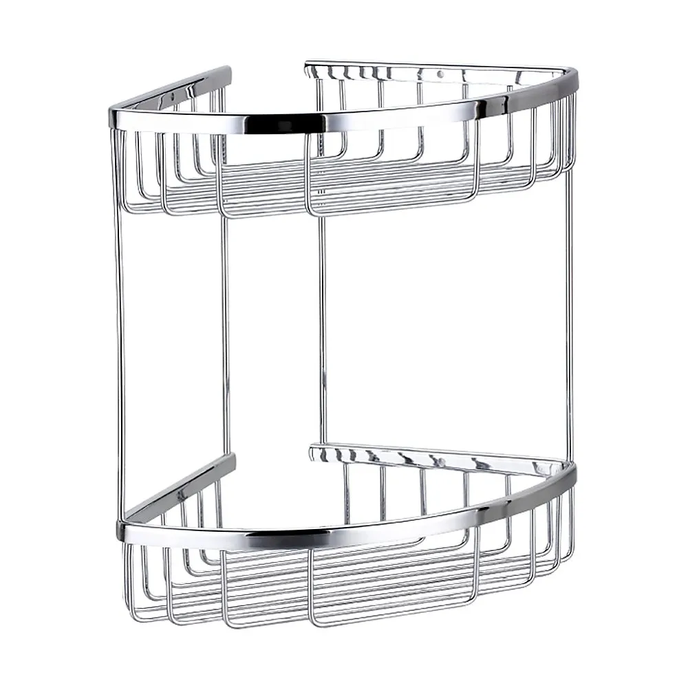2-Tier Corner Bathroom Basket Shelf Rail Rack
