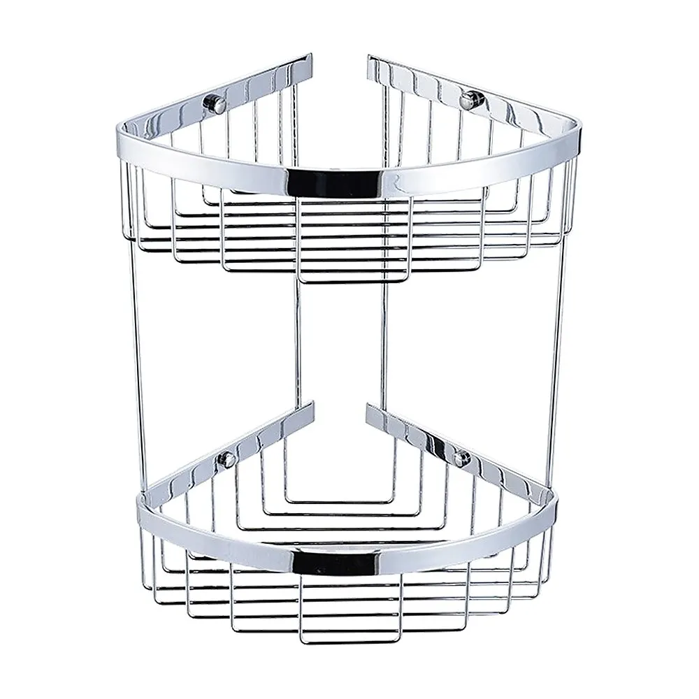 2-Tier Corner Bathroom Basket Shelf Rail Rack