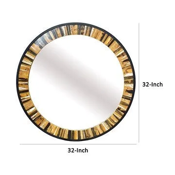 32 Inch Accent Wall Mirror, Round Metal Frame with Agate Inspired Pattern By Casagear Home