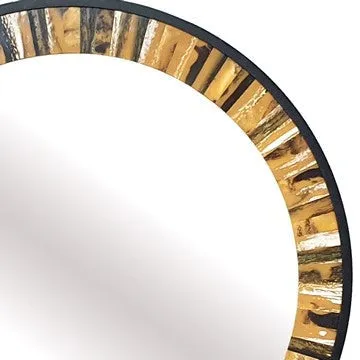 32 Inch Accent Wall Mirror, Round Metal Frame with Agate Inspired Pattern By Casagear Home