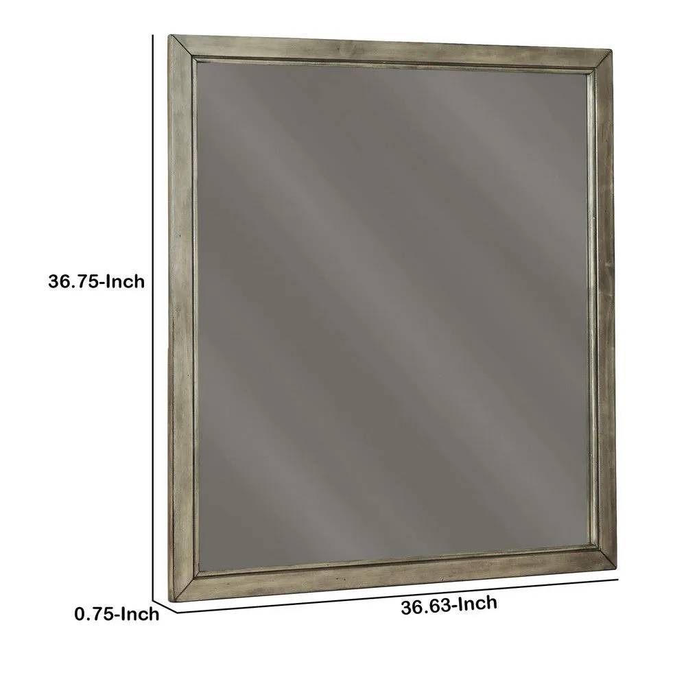 36" Square Bedroom Mirror with Wood Frame, Gray By Casagear Home