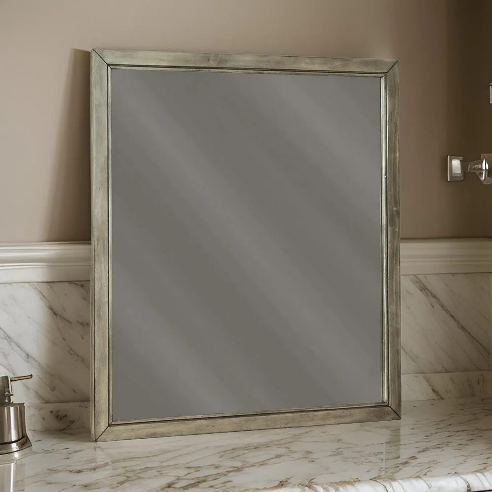 36" Square Bedroom Mirror with Wood Frame, Gray By Casagear Home