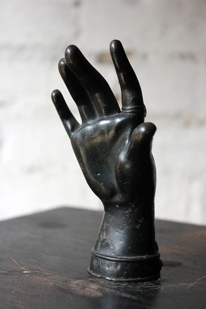 A Good Quality Victorian Dark Patinated Cast Iron Paperweight in the Form of a Ladies Hand c.1870-80
