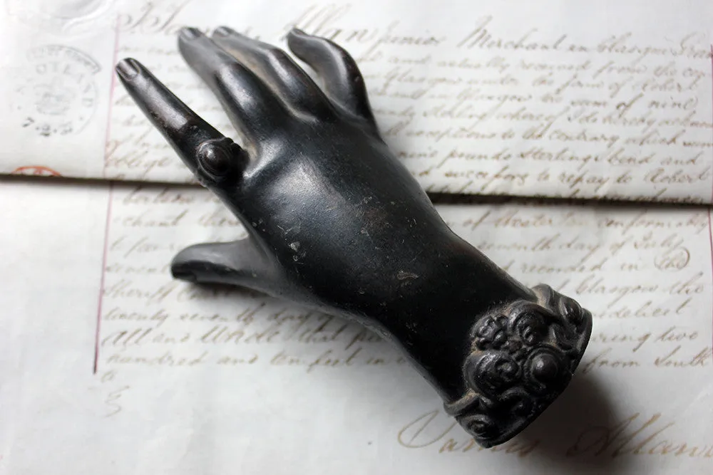 A Good Quality Victorian Dark Patinated Cast Iron Paperweight in the Form of a Ladies Hand c.1870-80