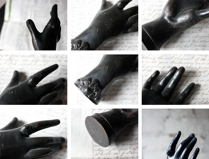 A Good Quality Victorian Dark Patinated Cast Iron Paperweight in the Form of a Ladies Hand c.1870-80