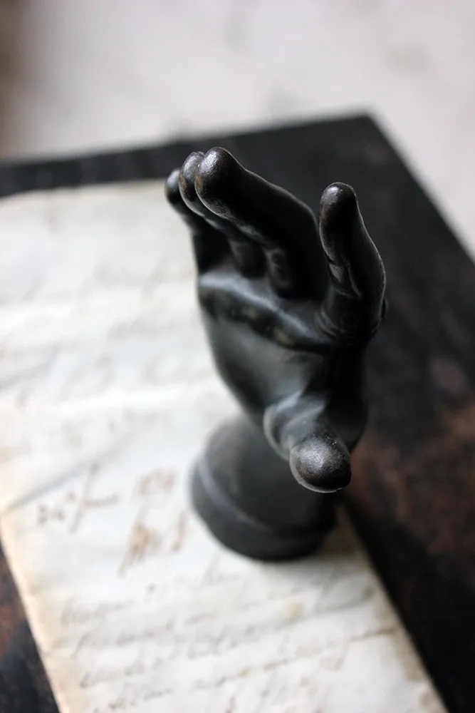 A Good Quality Victorian Dark Patinated Cast Iron Paperweight in the Form of a Ladies Hand c.1870-80