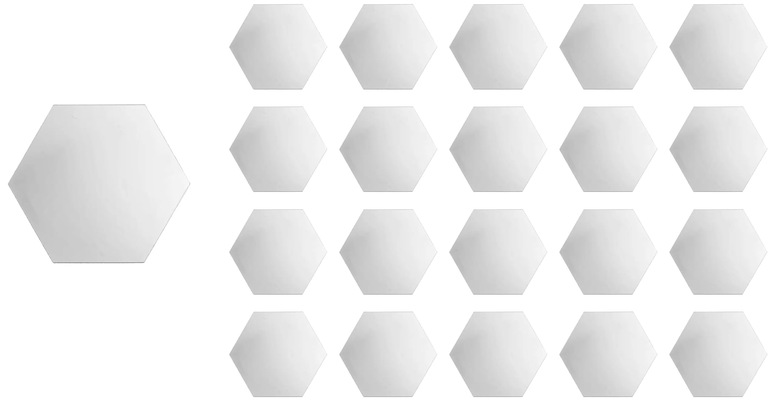 Amazon Brand - Solimo Glass Self Adhesive Hexagon Shaped Acrylic Hexagonal Mirror for Wall Décor (Set of 20) | Silver