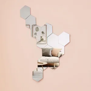 Amazon Brand - Solimo Glass Self Adhesive Hexagon Shaped Acrylic Hexagonal Mirror for Wall Décor (Set of 20) | Silver