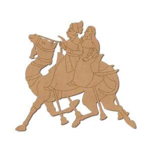 American Elm Pack of 4 Wooden Rajasthani Couple on Camel Pre-Marked MDF Craft Cutouts, DIY Art Projects | Unfinished Wood -10 Inch