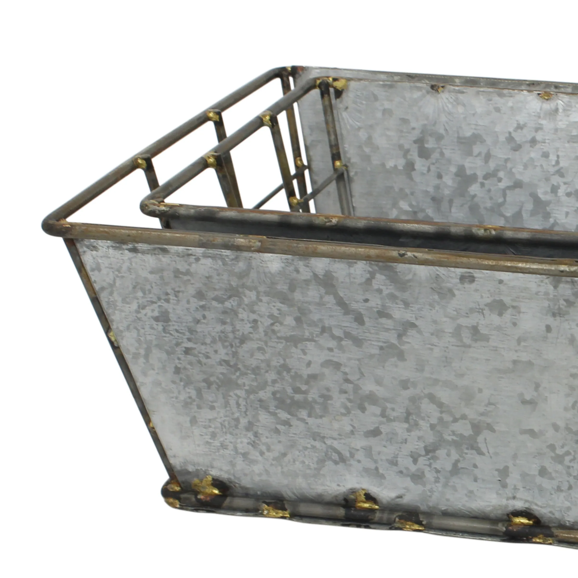 Antique Galvanized Metal Storage Baskets (Set of 2) - (WS)