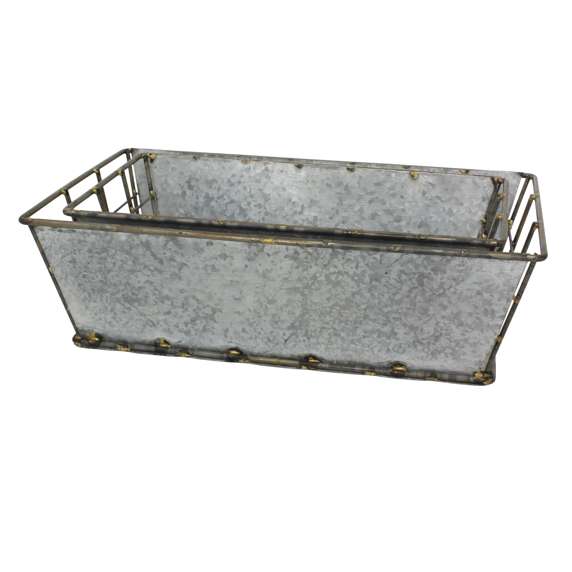 Antique Galvanized Metal Storage Baskets (Set of 2) - (WS)