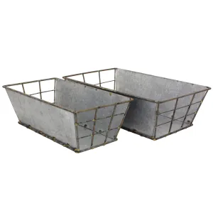 Antique Galvanized Metal Storage Baskets (Set of 2) - (WS)