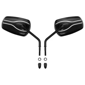 Attitude Inc Universal Rear View Mirror, 8mm Black For Harley Touring Road King Softail Sportster , Set