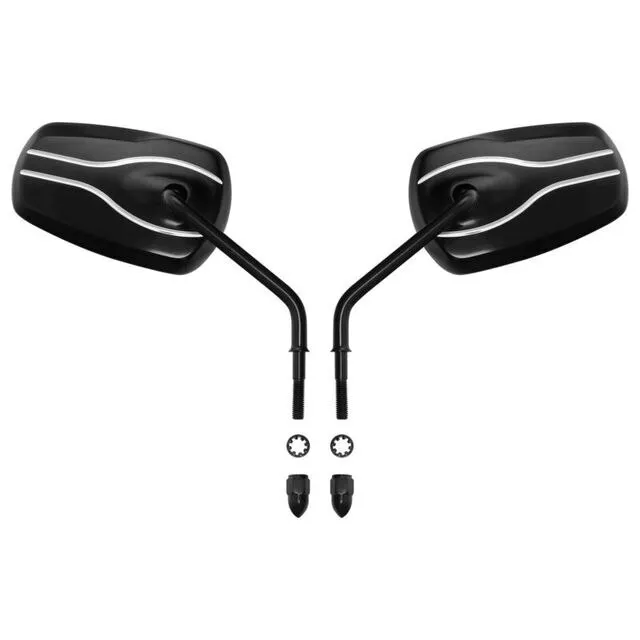 Attitude Inc Universal Rear View Mirror, 8mm Black For Harley Touring Road King Softail Sportster , Set