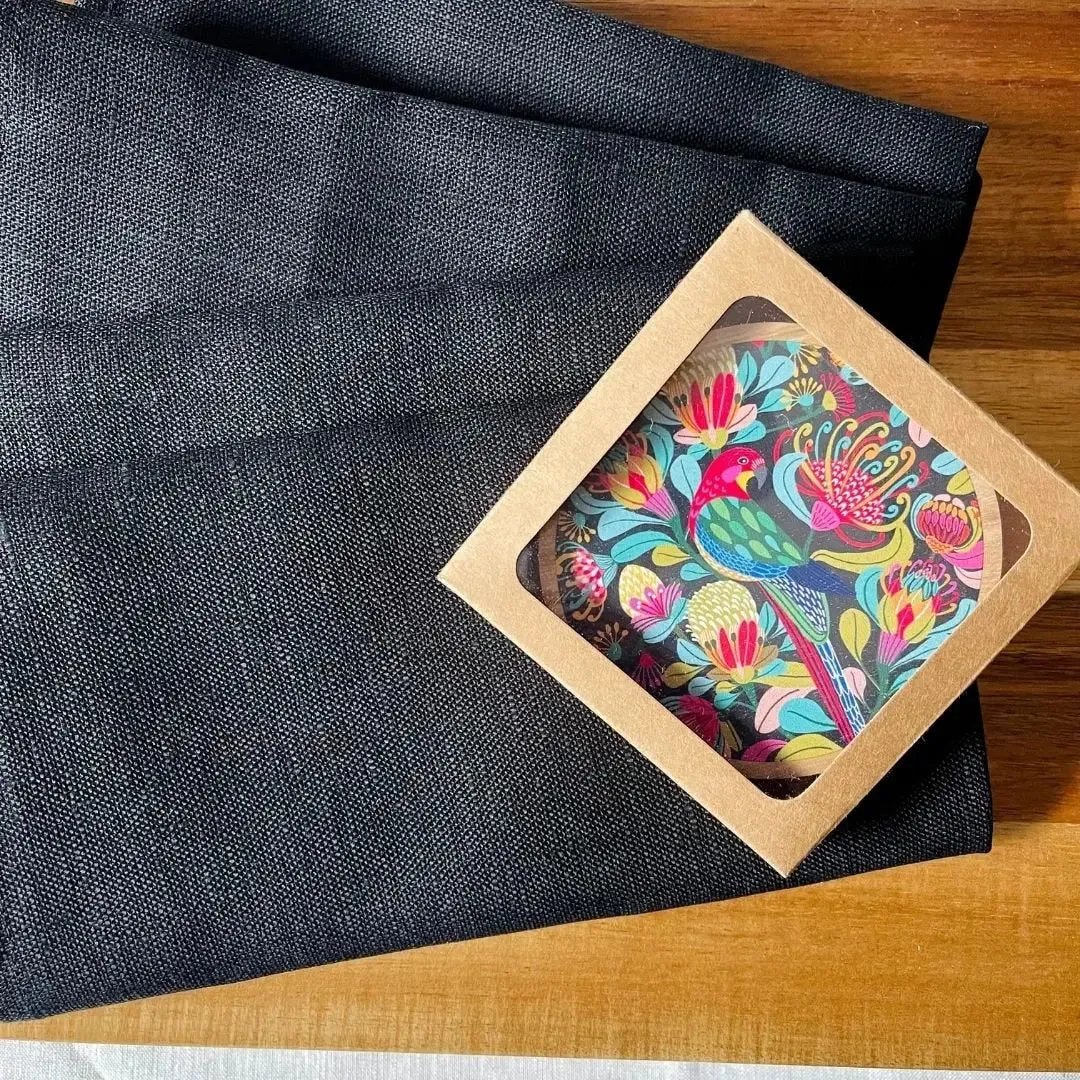 Australian Rosella Parrot Coaster & Napkin Set