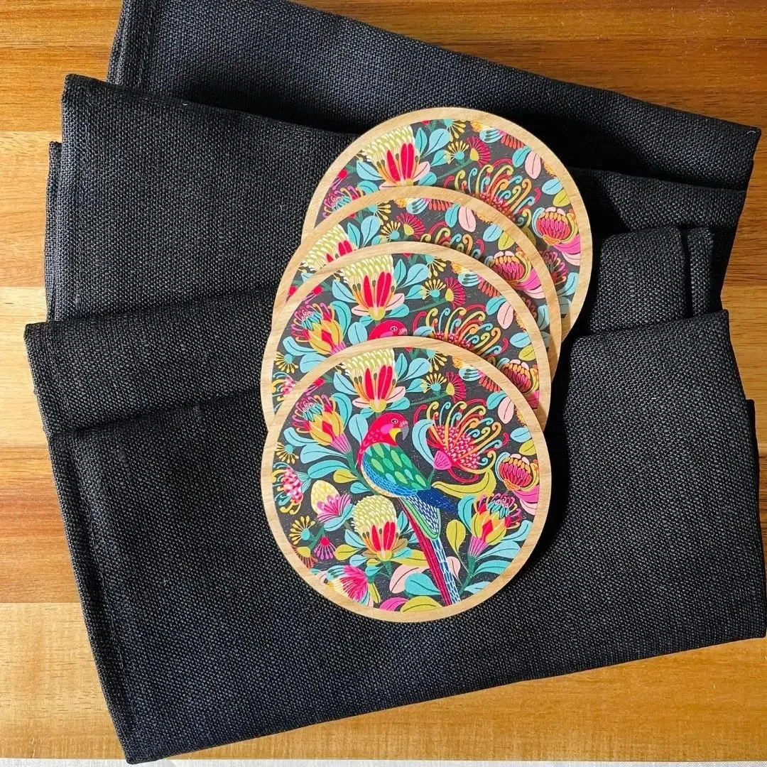 Australian Rosella Parrot Coaster & Napkin Set