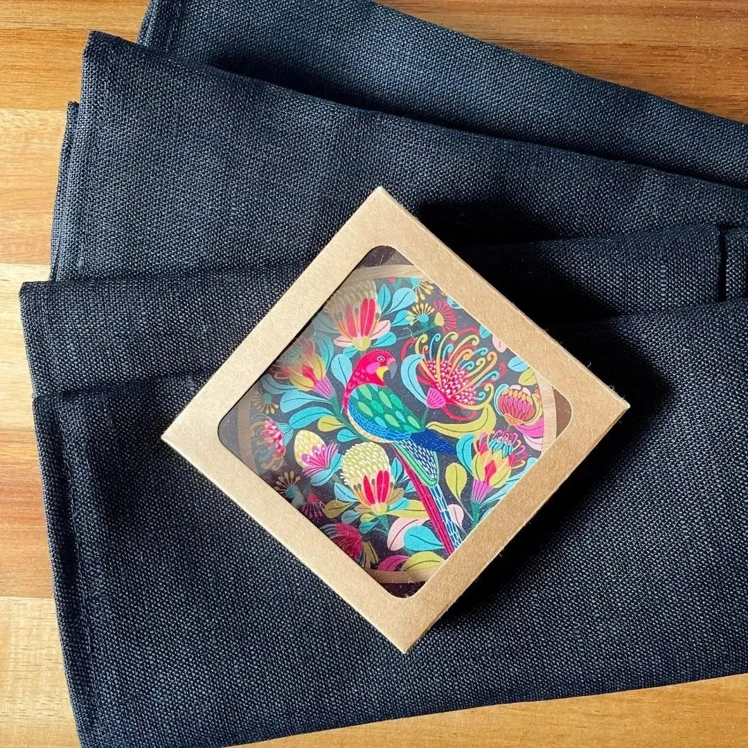 Australian Rosella Parrot Coaster & Napkin Set