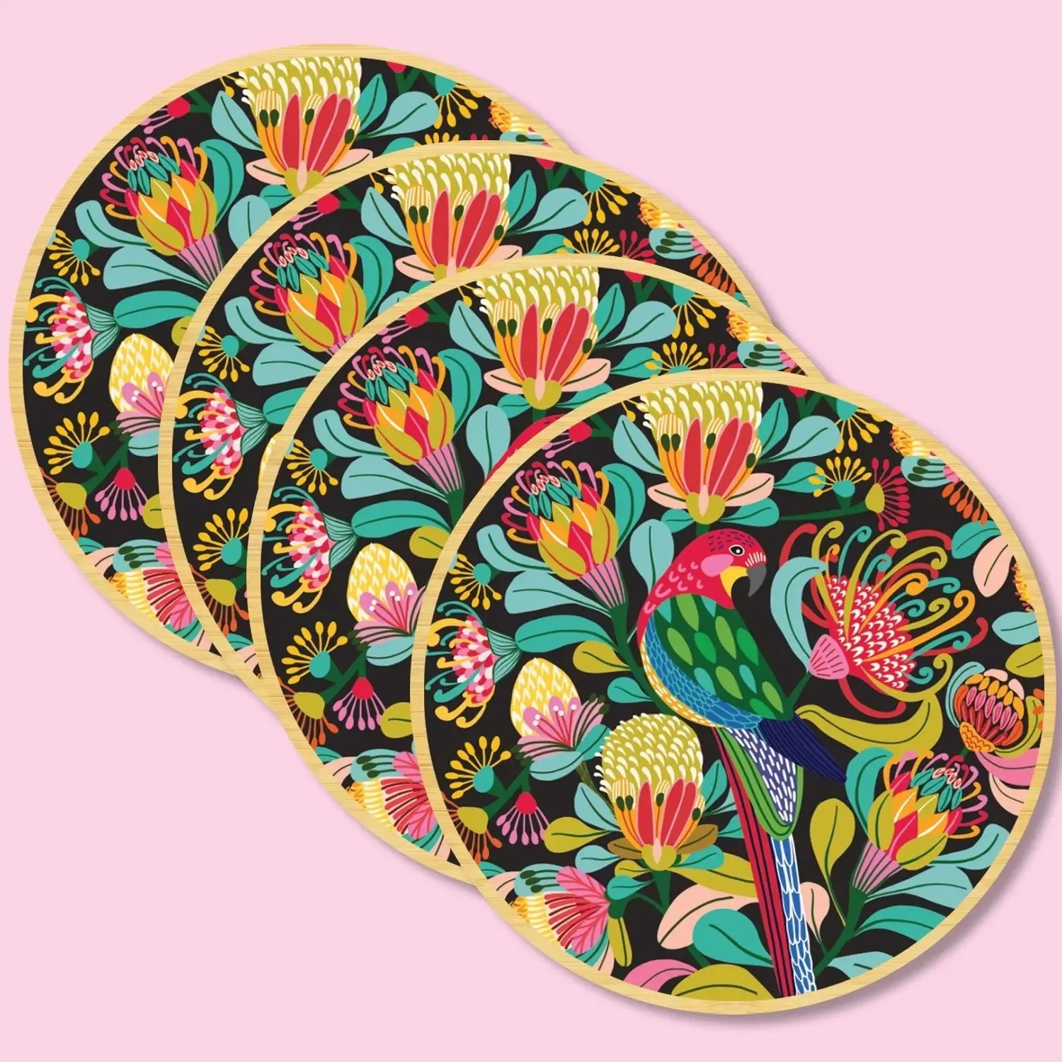 Australian Rosella Parrot Coaster & Napkin Set