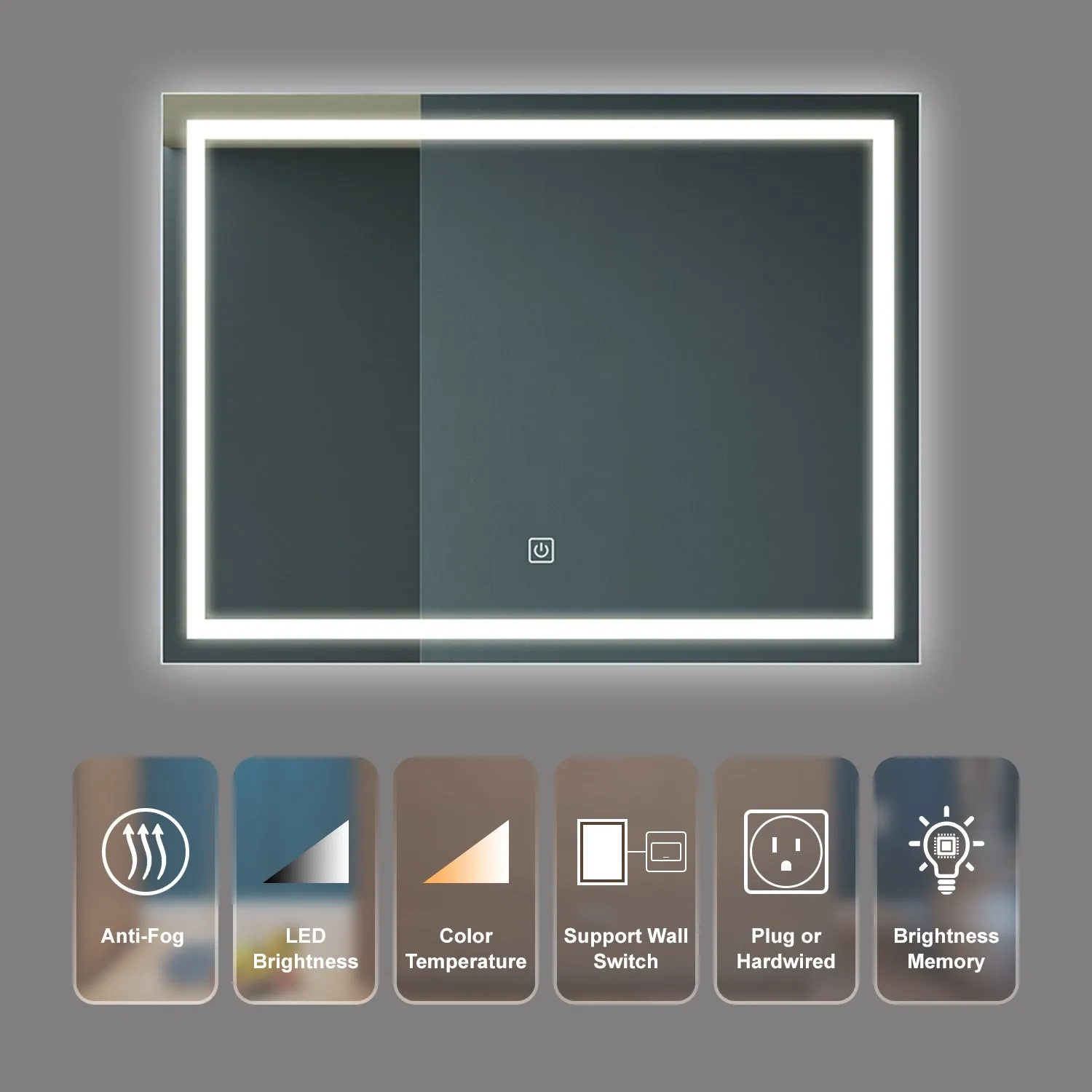 Bathroom Led Classy Vanity Mirror with High Lumen,Dimmable Touch,Wall Switch Control, Anti-Fog ,CRI 90 Adjustable 3000K-4500K-6000K ,IP54 Waterproof Energy saving Vertical & Horizontal