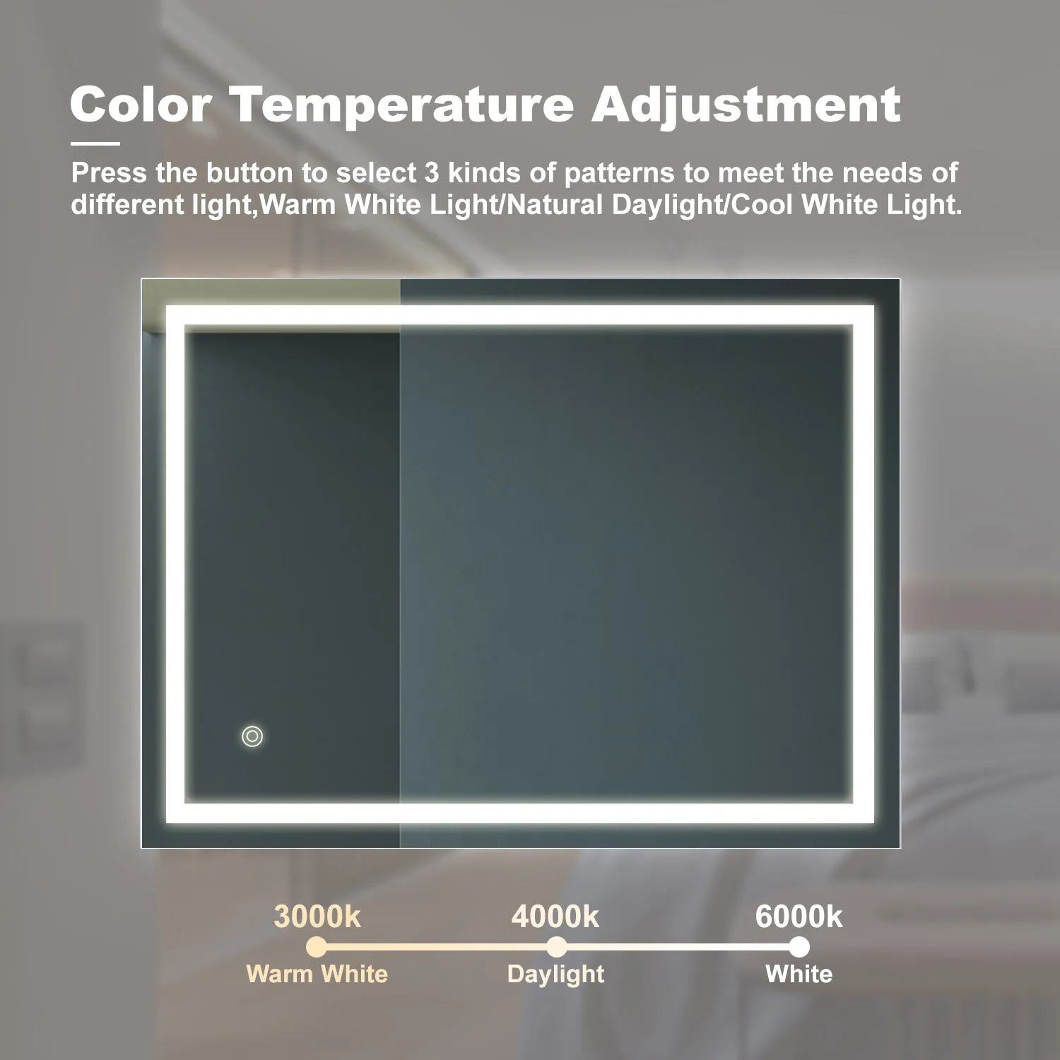 Bathroom Led Classy Vanity Mirror with High Lumen,Dimmable Touch,Wall Switch Control, Anti-Fog ,CRI 90 Adjustable 3000K-4500K-6000K ,IP54 Waterproof Energy saving Vertical & Horizontal