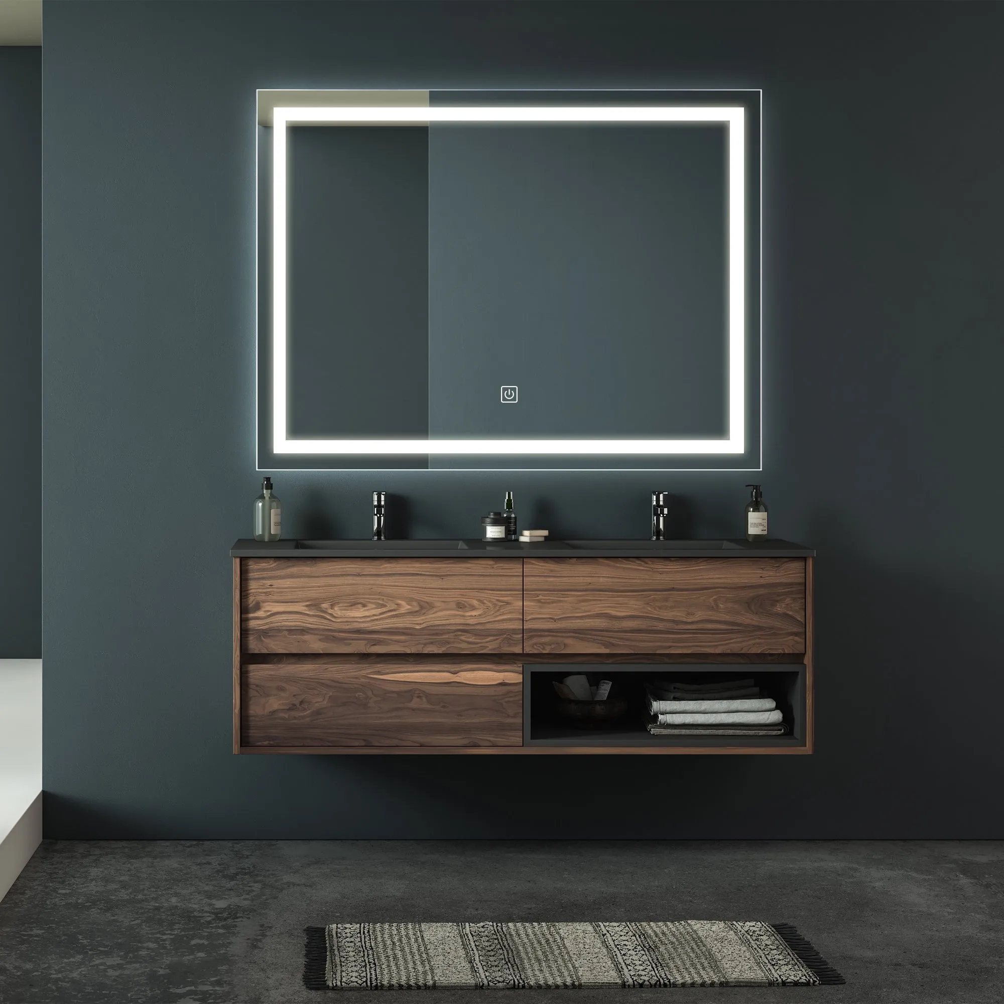 Bathroom Led Classy Vanity Mirror with High Lumen,Dimmable Touch,Wall Switch Control, Anti-Fog ,CRI 90 Adjustable 3000K-4500K-6000K ,IP54 Waterproof Energy saving Vertical & Horizontal