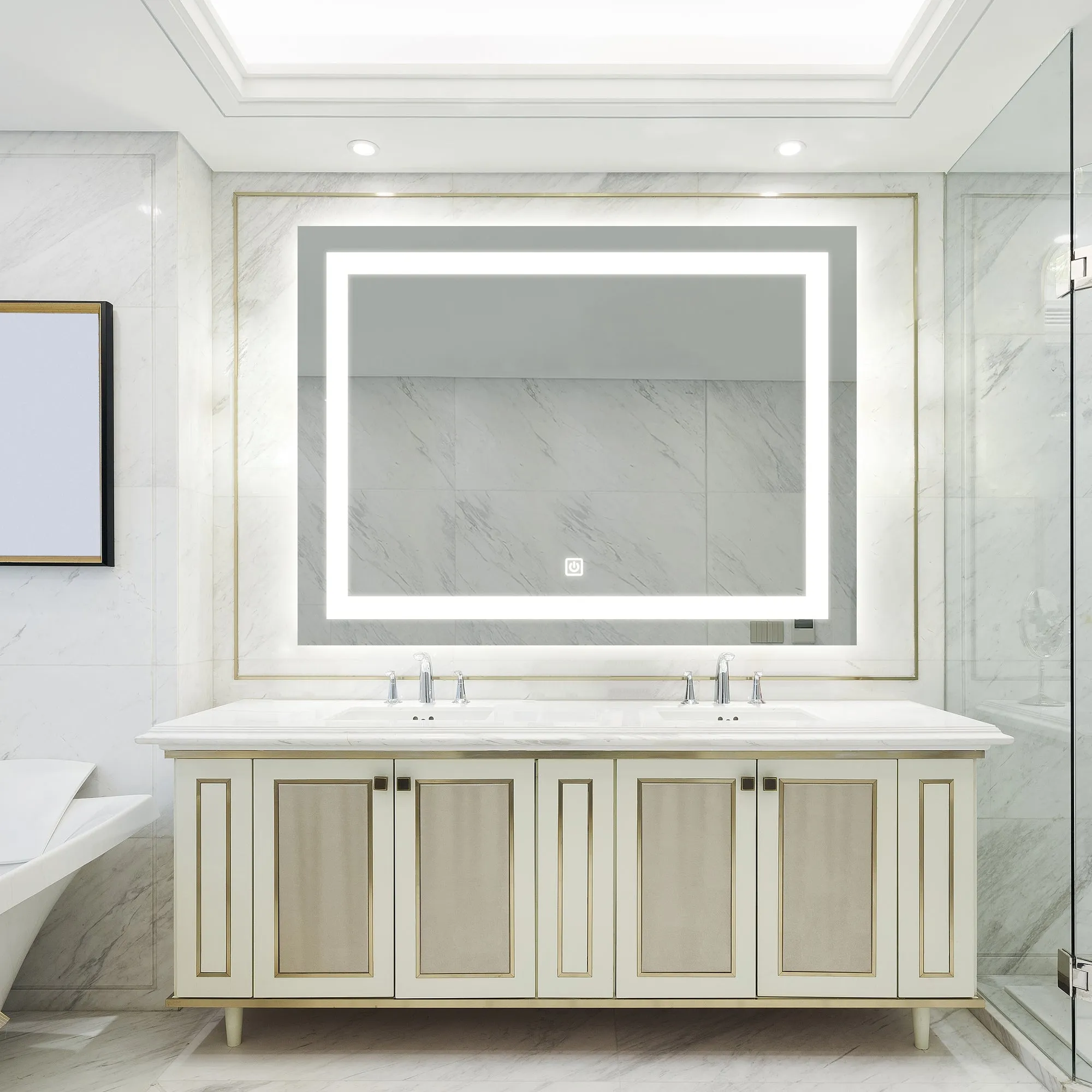 Bathroom Led Classy Vanity Mirror with High Lumen,Dimmable Touch,Wall Switch Control, Anti-Fog ,CRI 90 Adjustable 3000K-4500K-6000K ,IP54 Waterproof Energy saving Vertical & Horizontal