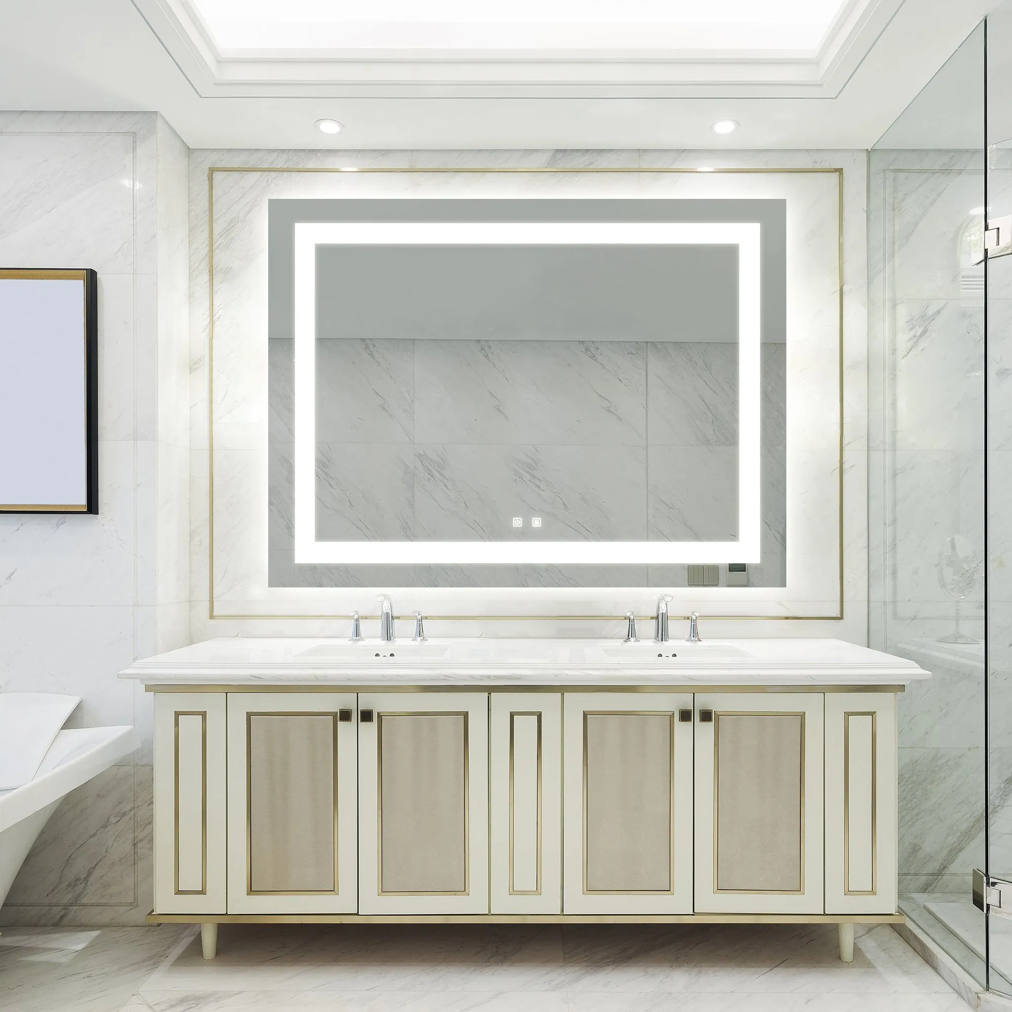 Bathroom Led Classy Vanity Mirror with High Lumen,Dimmable Touch,Wall Switch Control, Anti-Fog ,CRI 90 Adjustable 3000K-4500K-6000K ,IP54 Waterproof Energy saving Vertical & Horizontal