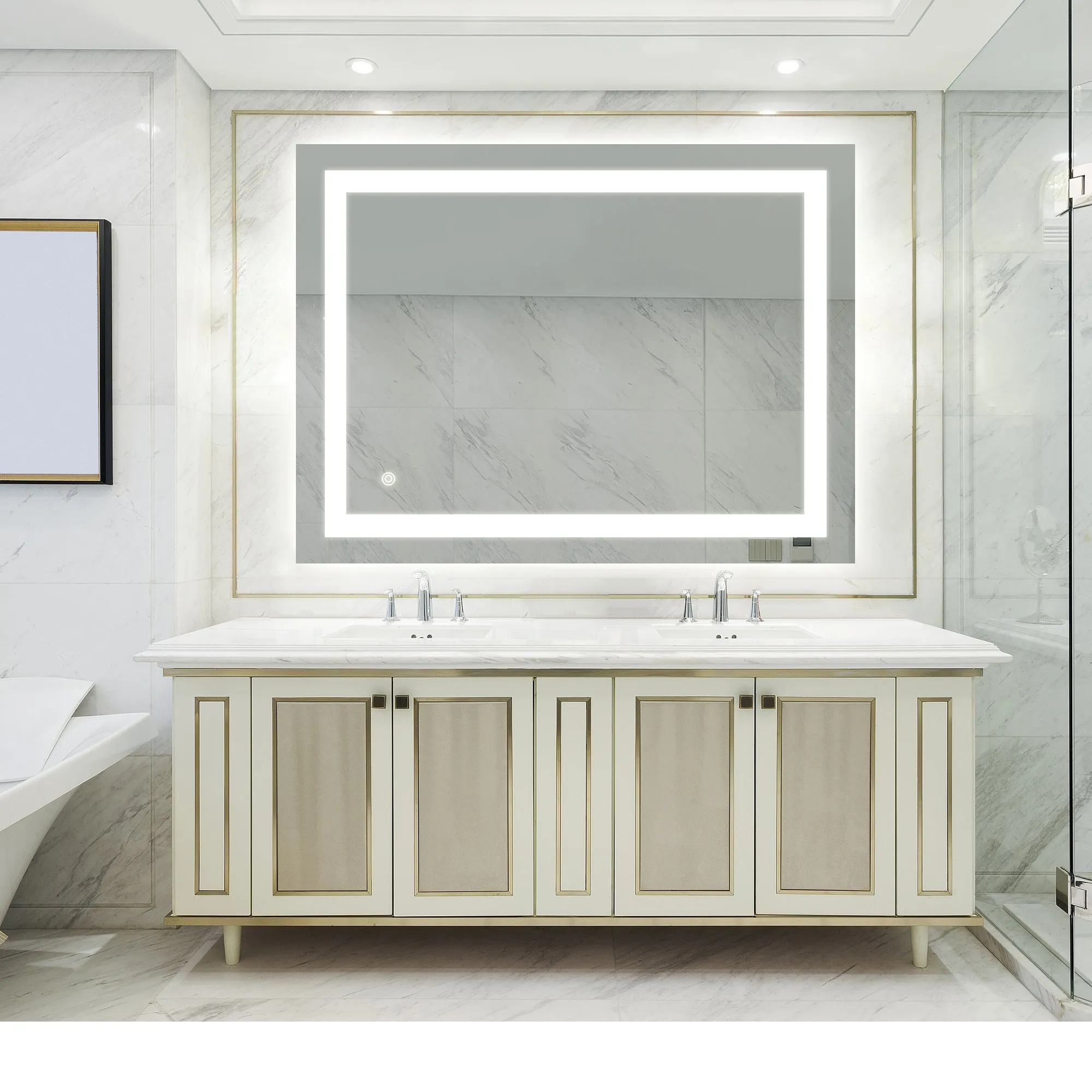 Bathroom Led Classy Vanity Mirror with High Lumen,Dimmable Touch,Wall Switch Control, Anti-Fog ,CRI 90 Adjustable 3000K-4500K-6000K ,IP54 Waterproof Energy saving Vertical & Horizontal