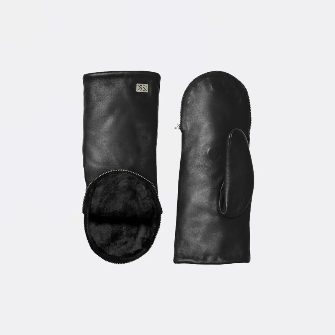 Betrice Leather Mitts Lined With Faux Fur