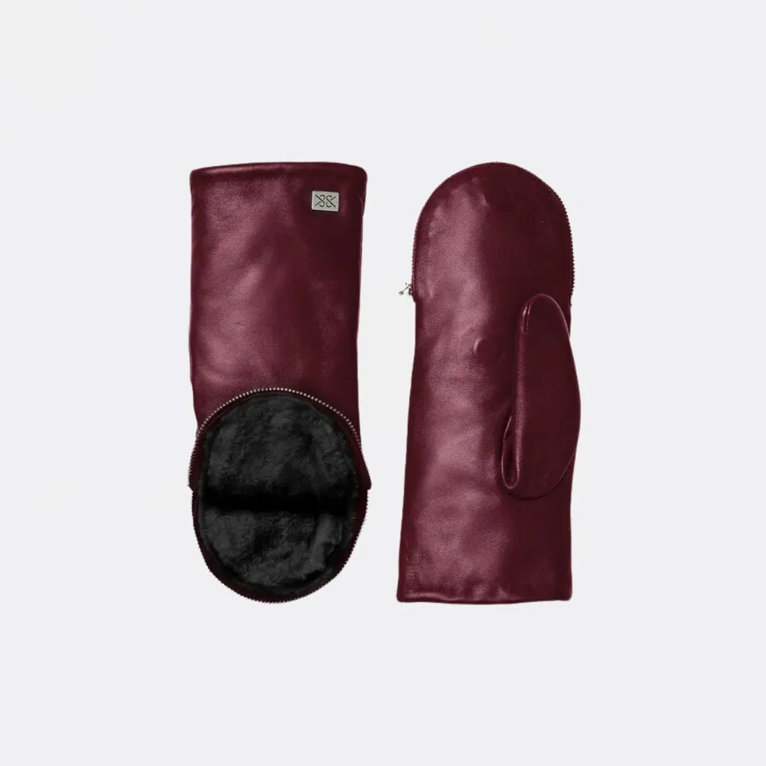 Betrice Leather Mitts Lined With Faux Fur