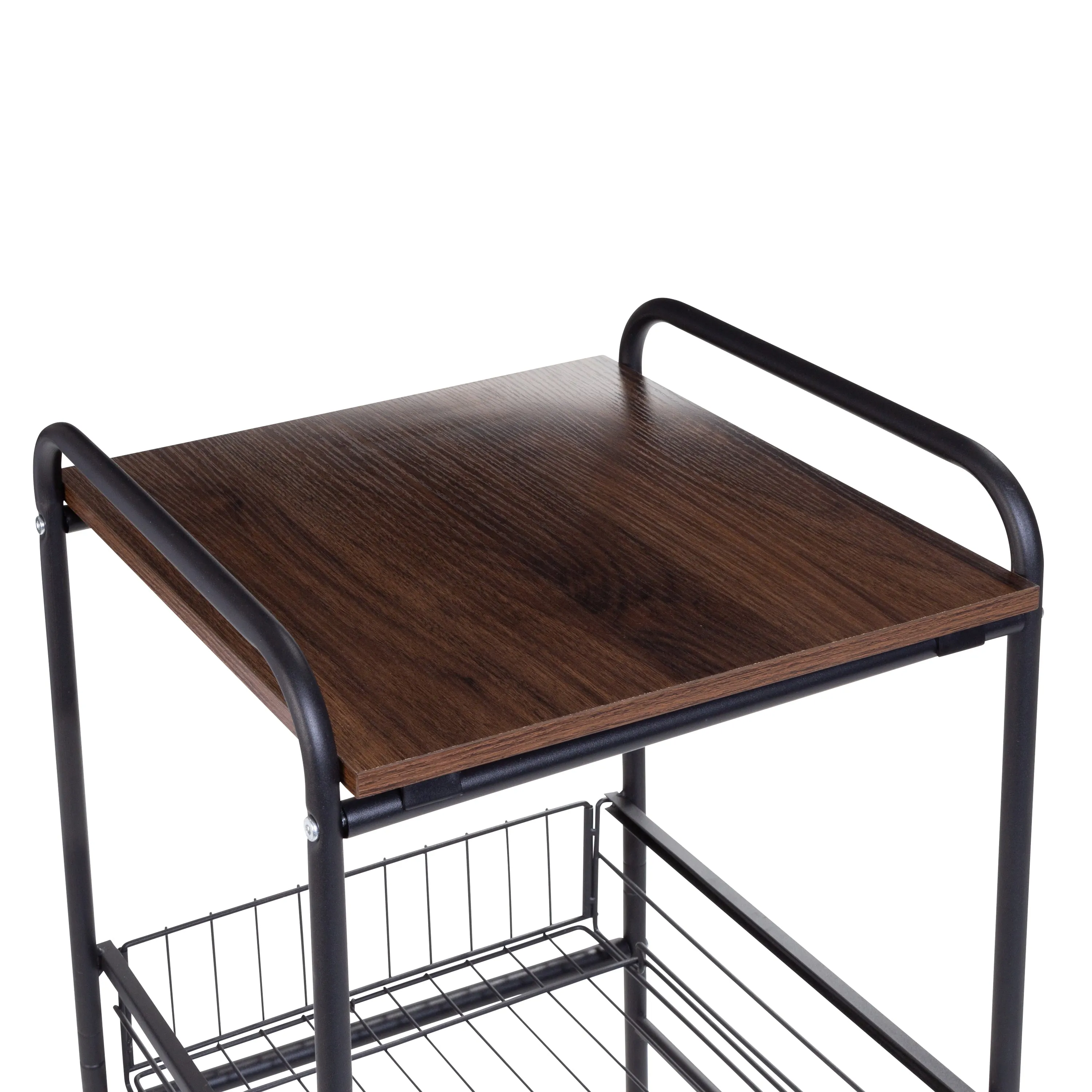 Black/Natural 3-Tier Slim Rolling Cart with Metal Basket Drawers