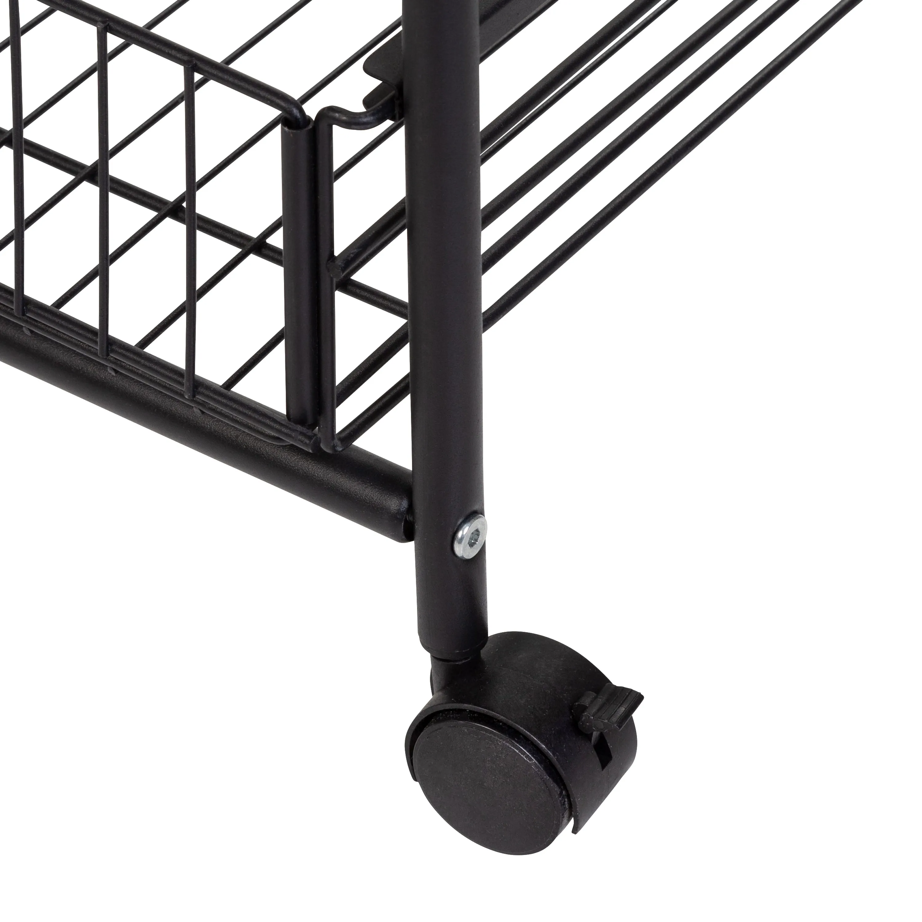 Black/Natural 3-Tier Slim Rolling Cart with Metal Basket Drawers