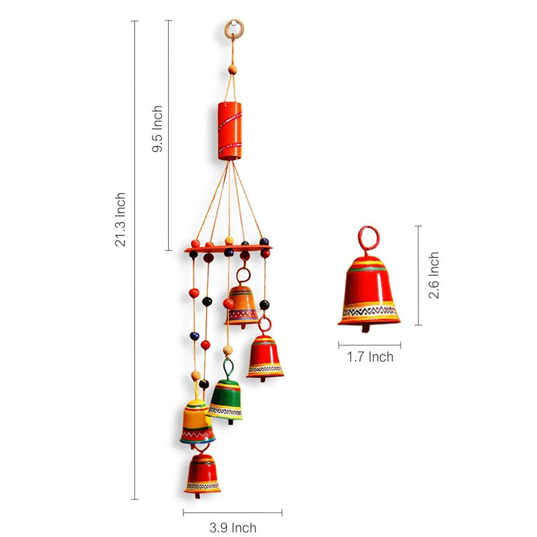 'Breezy Chiming' Hand-Painted Decorative Hanging Bells Wind Chime In Metal
