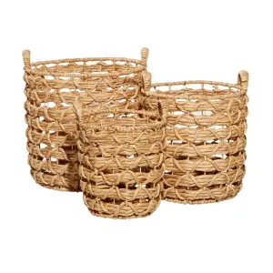 BROWN FABRIC HANDMADE STORAGE BASKET WITH HANDLES