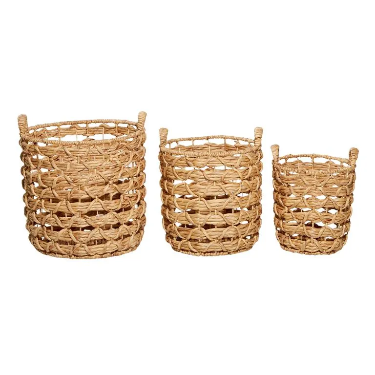 BROWN FABRIC HANDMADE STORAGE BASKET WITH HANDLES