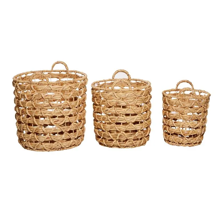 BROWN FABRIC HANDMADE STORAGE BASKET WITH HANDLES
