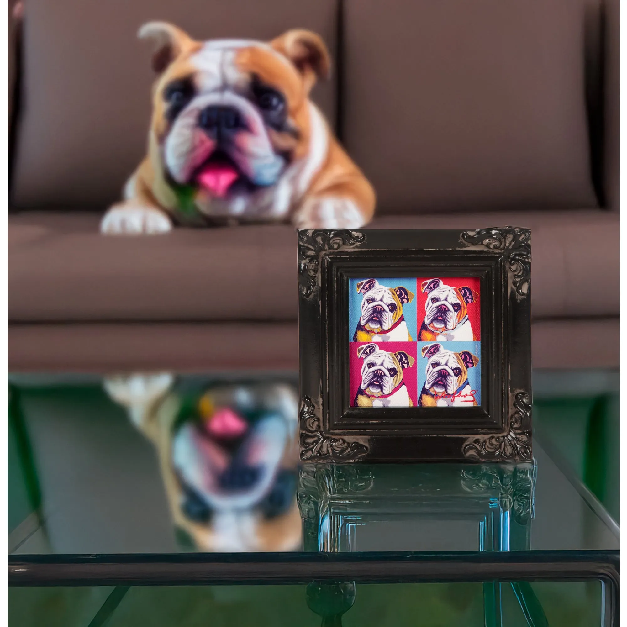 Bulldog Woofhol - 3.5" x 3.5" Framed Canvas