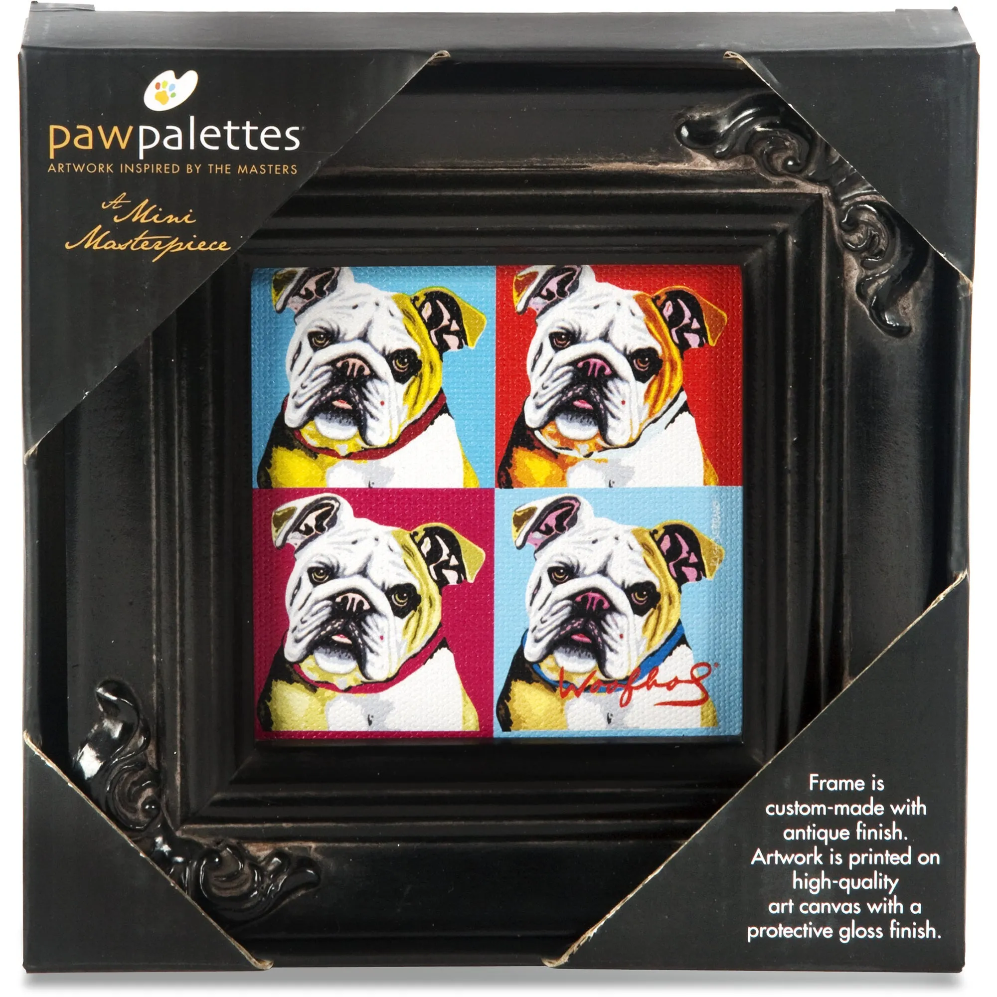 Bulldog Woofhol - 3.5" x 3.5" Framed Canvas