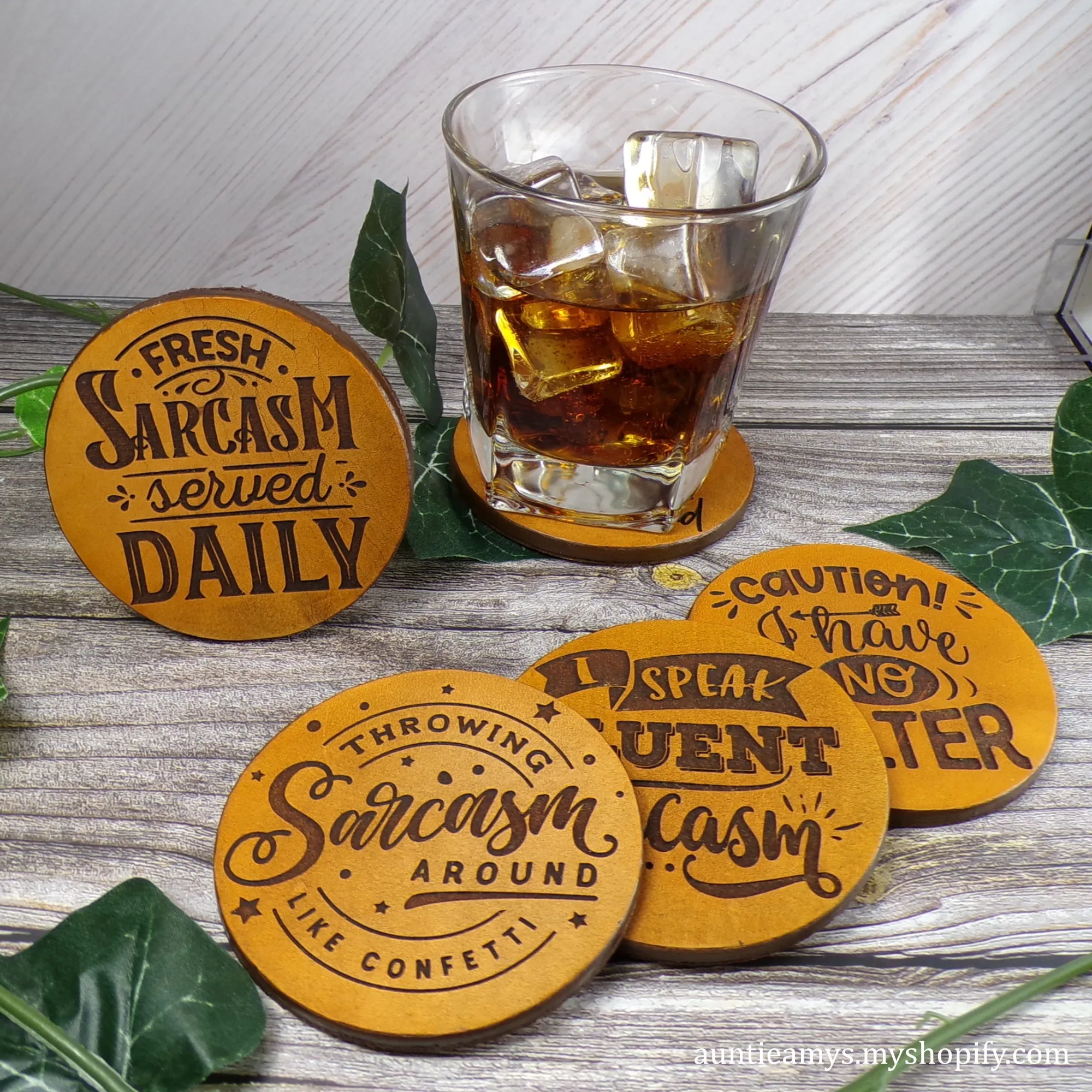 Caution I Have No Filter - Leather Coaster