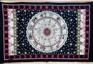 Celestial Zodiac Calendar Tapestry