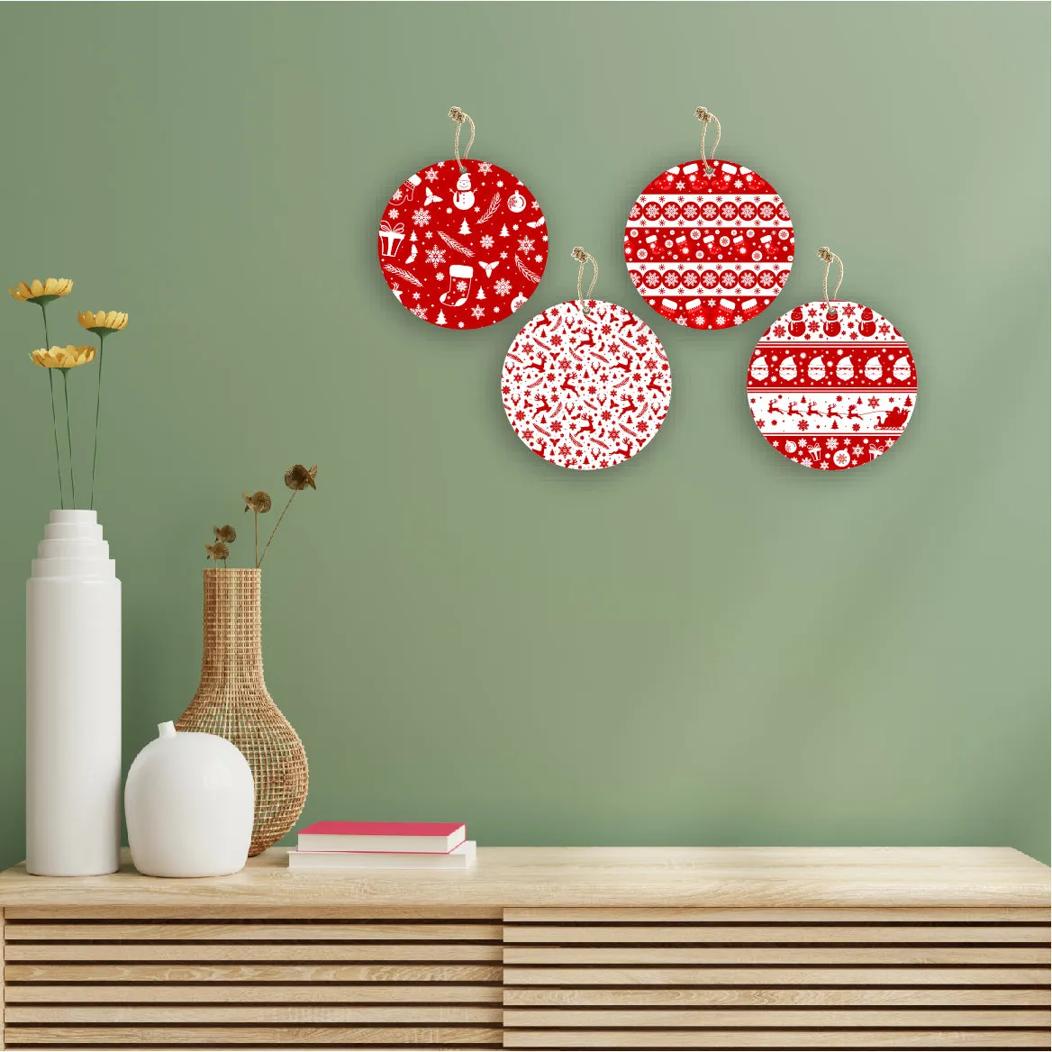 Christmas Theme Wooden Printed Wall Hanging Home House Living Room Décor