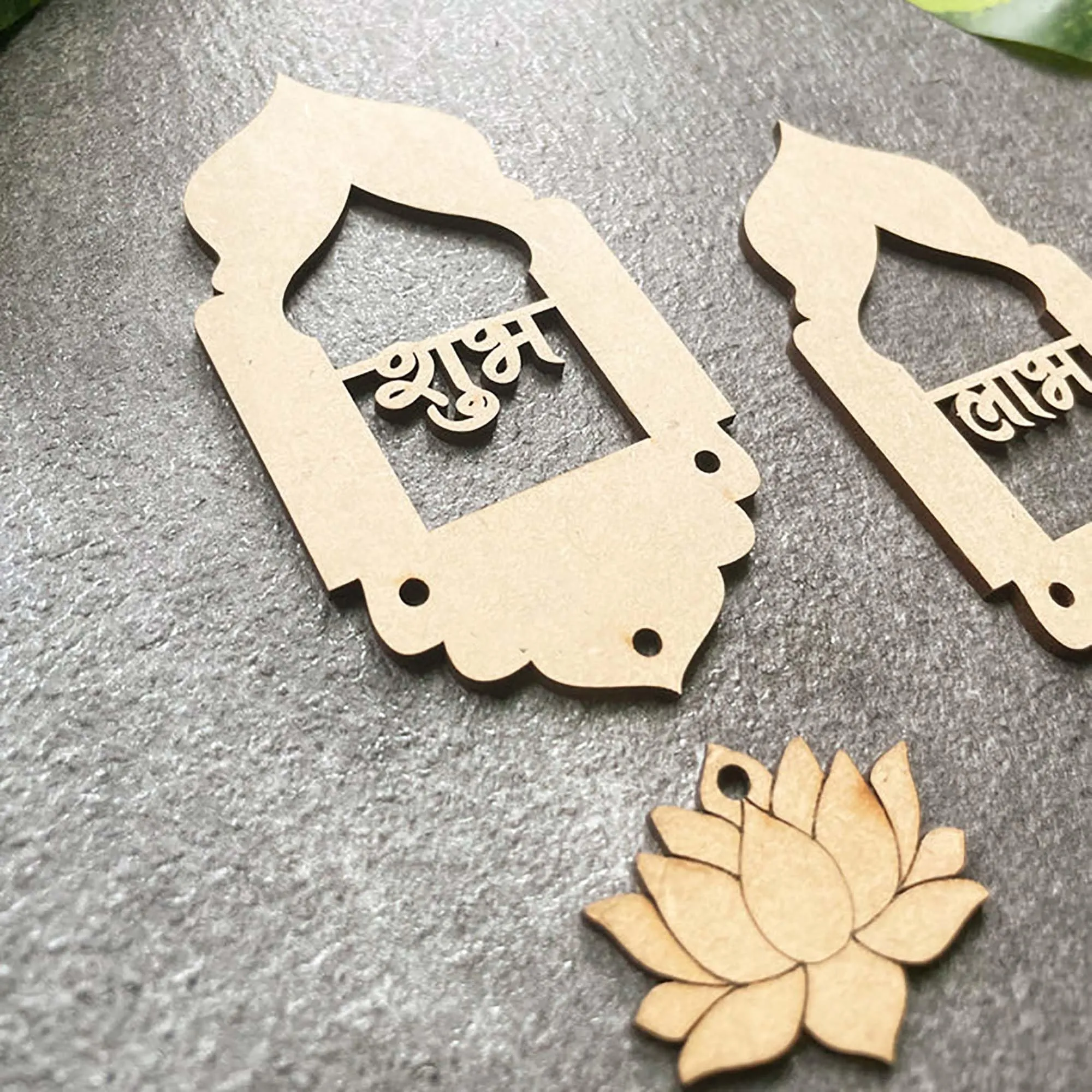 Cliths Shubh Labh Temple Arch Jharokha Design Wooden Cutouts for Diwali Decorations DIY Unfinished