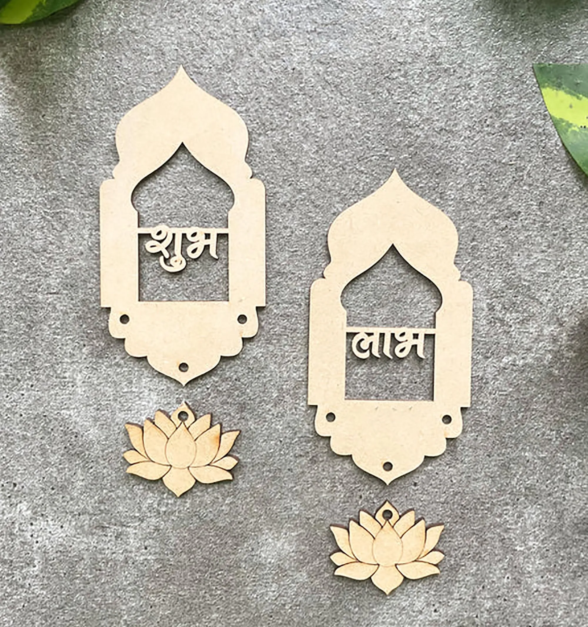 Cliths Shubh Labh Temple Arch Jharokha Design Wooden Cutouts for Diwali Decorations DIY Unfinished