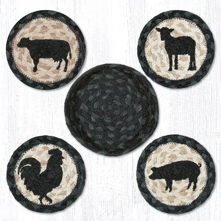 CNB-459 Barnyard Animals Coasters In A Basket