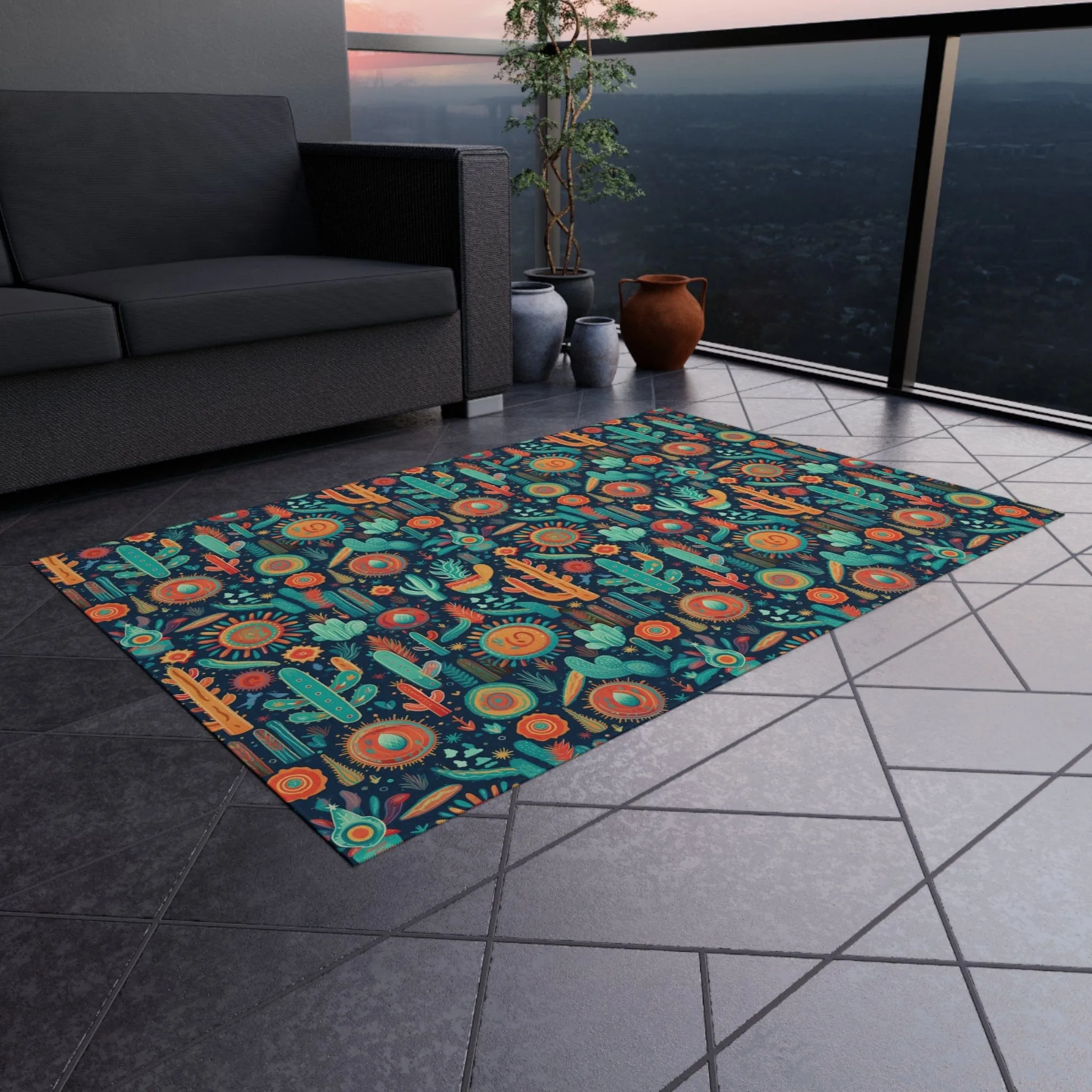 Colorful Southwestern Cactus Rug