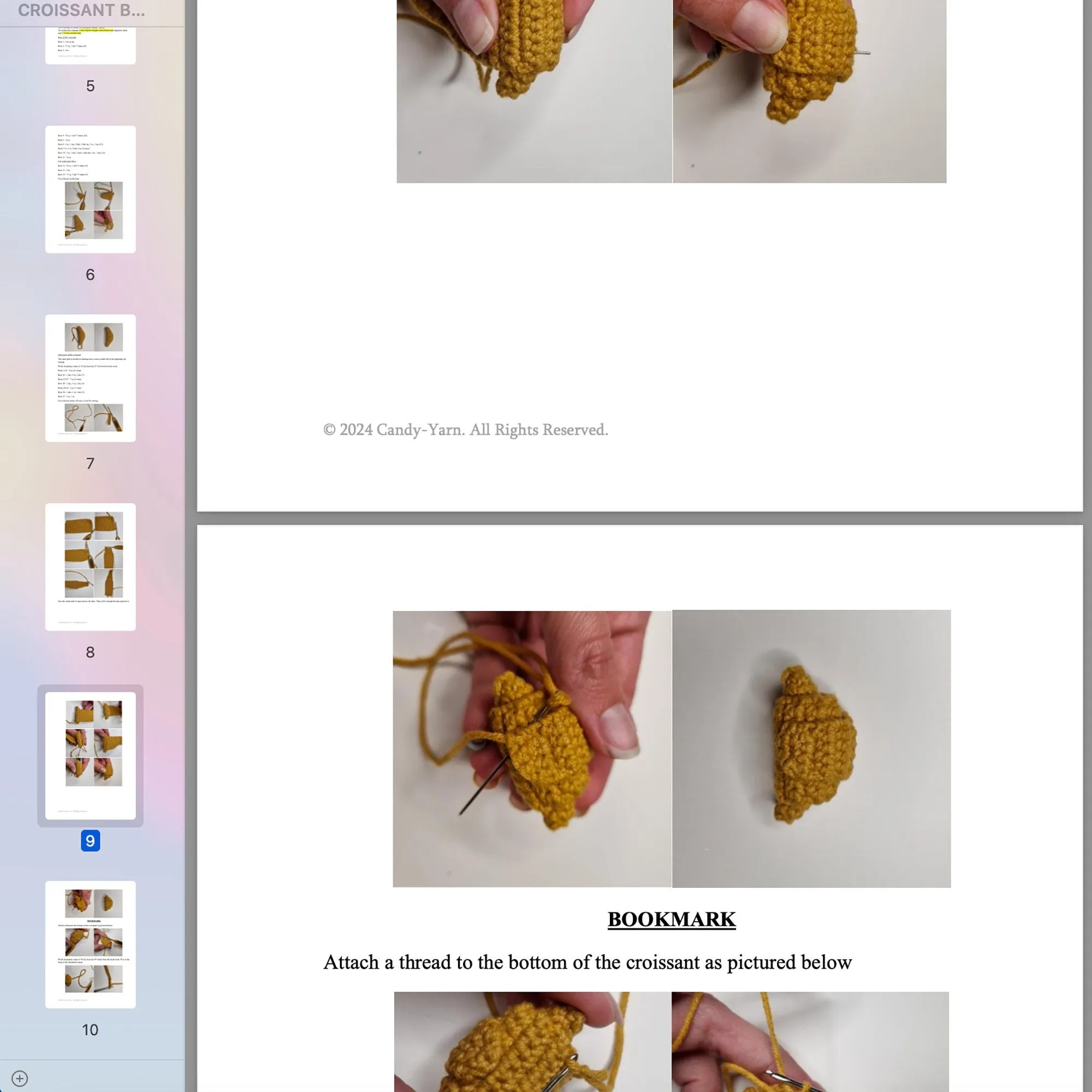 Crochet Pie Slice Bookmark, pattern, US standard terms, Skill level beginner