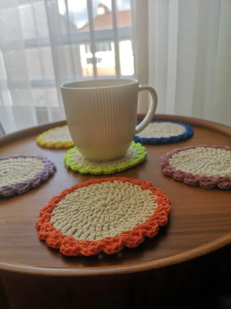 Crochet Sunflower Coaster Cotton Crochet Set of 6 Made to Order Colour Multicolour
