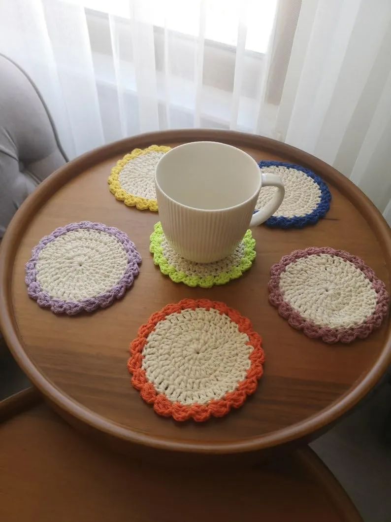 Crochet Sunflower Coaster Cotton Crochet Set of 6 Made to Order Colour Multicolour