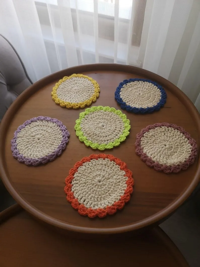 Crochet Sunflower Coaster Cotton Crochet Set of 6 Made to Order Colour Multicolour